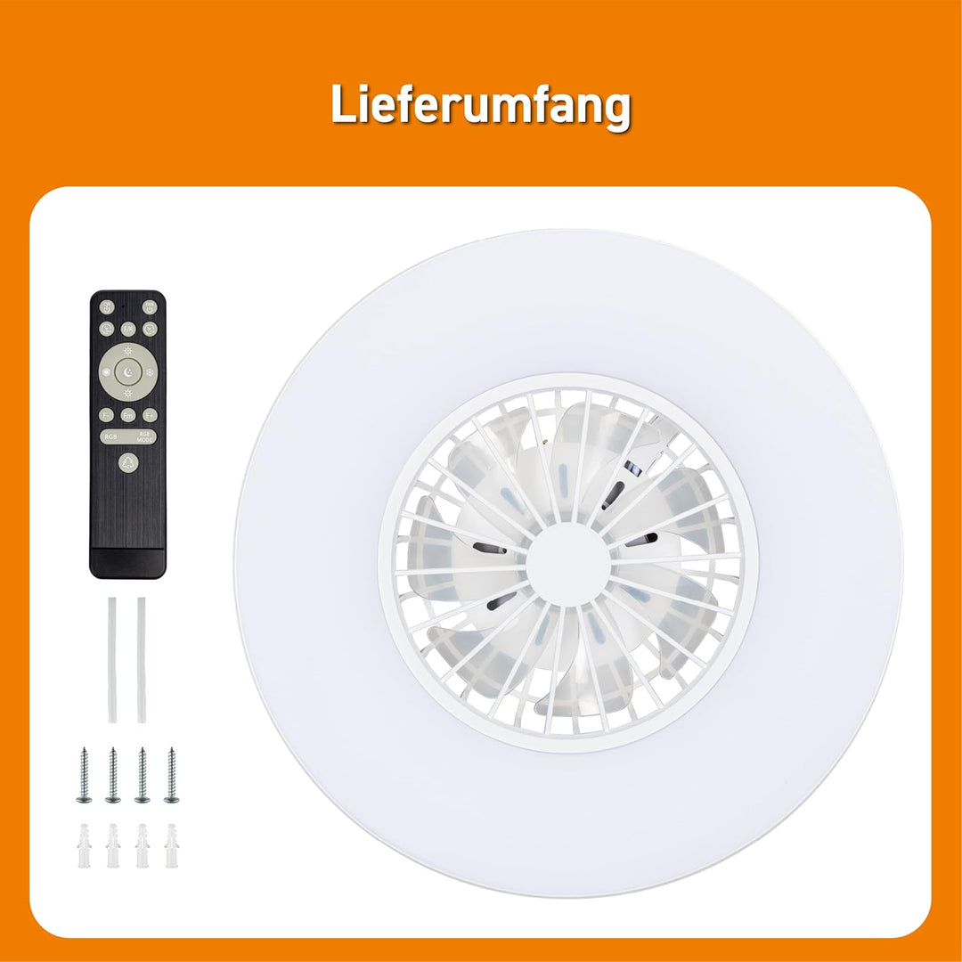 Proventa LED Deckenleuchte mit Ventilator RGB Farbwechsel 39W 3300lm Ø49cm Fernbedienung Deckenventi
