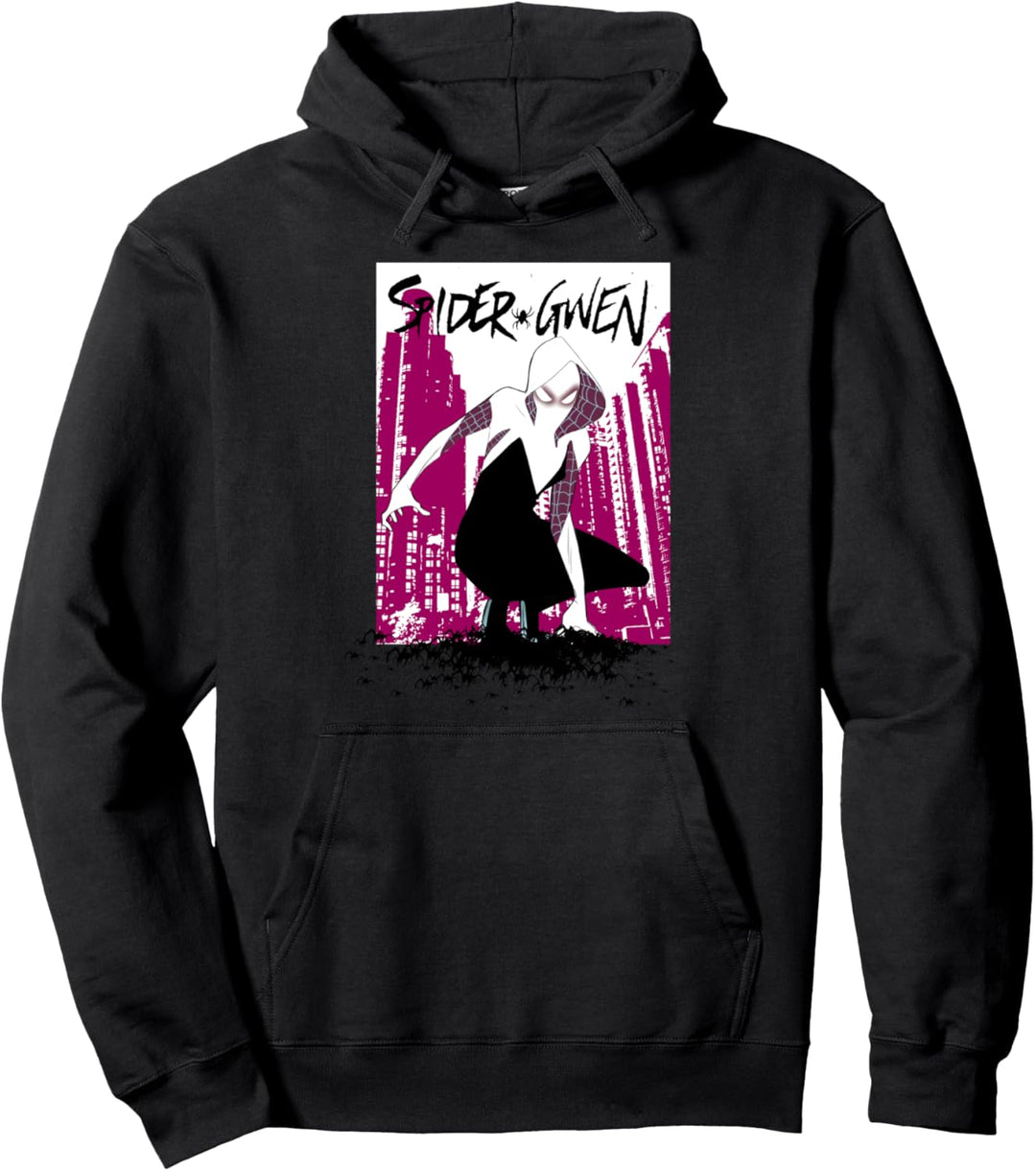Marvel Spider-Gwen Pink City Crouching Portrait Pullover Hoodie