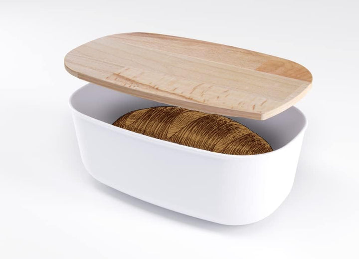 Brotkasten mit Deckel Schneidebrett aus Holz, 2-in-1 Brot-Aufbewahrungsbox Küche Holzbrett, Kunststo
