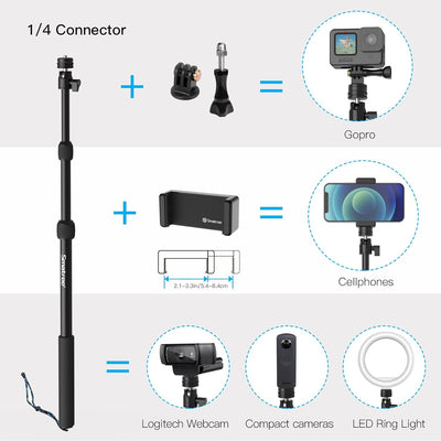 Smatree DS1S Teleskop-Selfie-Stick aus Aluminiumlegierung, kompatibel mit GoPro Hero 10/9/8/7/6/5/4/