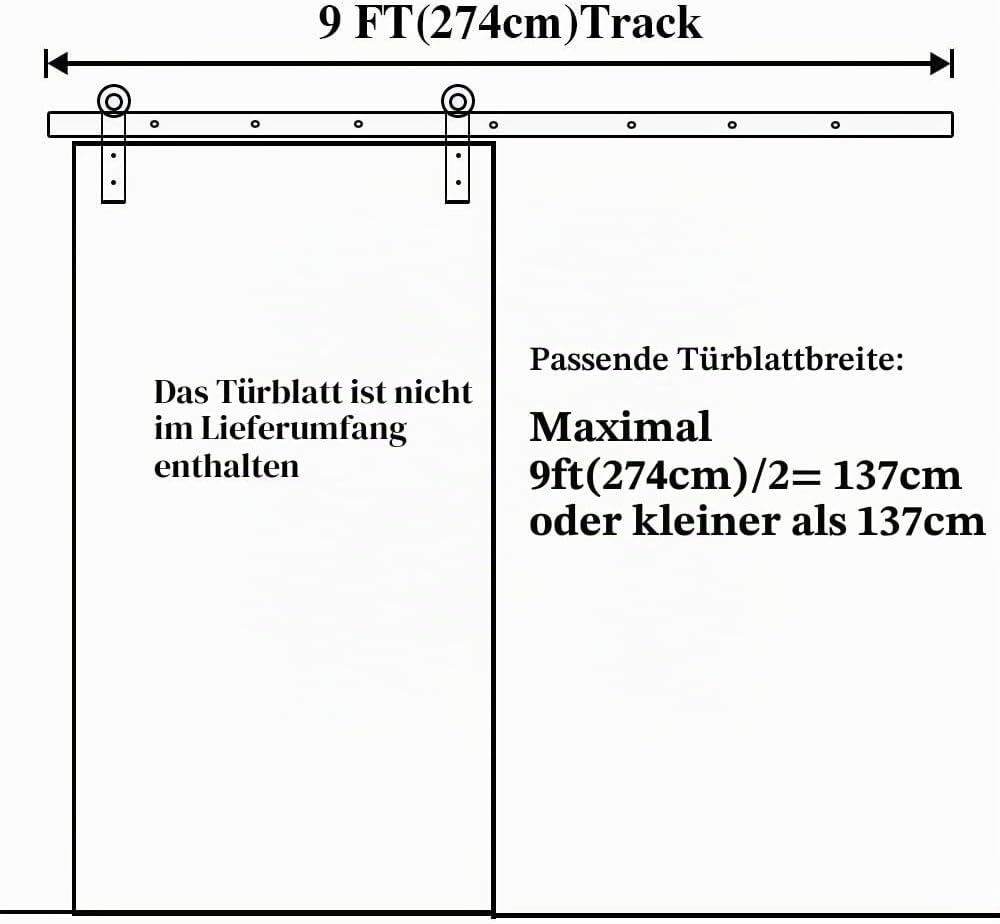 9FT/274 cm Schiebetür Kit Scheunentor Hardware Schiebetür Hardware Kit für Eine Tür/J-Form/LWZH 9FT=