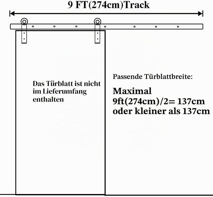 9FT/274 cm Schiebetür Kit Scheunentor Hardware Schiebetür Hardware Kit für Eine Tür/J-Form/LWZH 9FT=