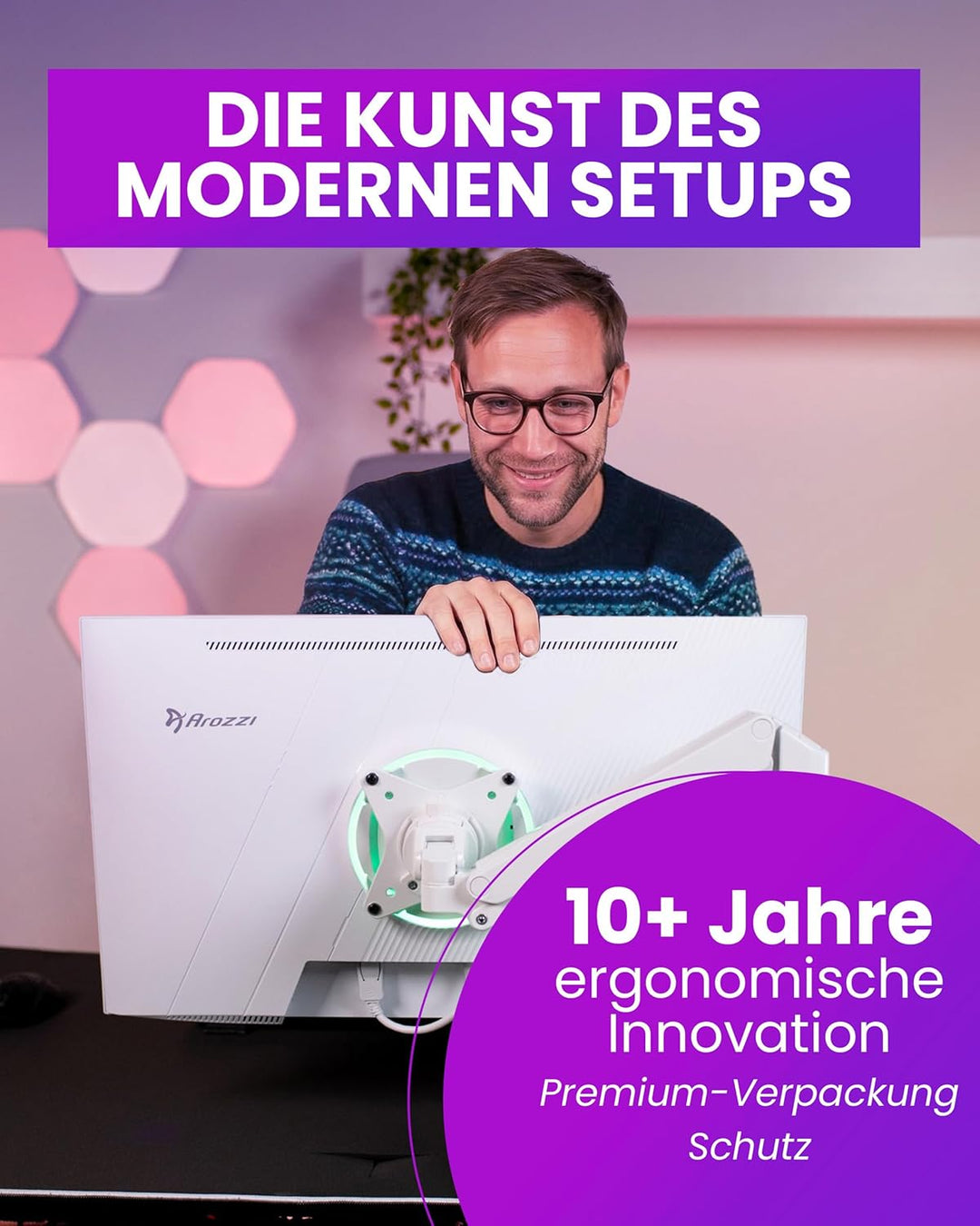 Arozzi Alzare Neo Single Gasdruckfeder-Monitorarm - Vollbewegung, Höhenverstellbar 21–50 cm, VESA 75