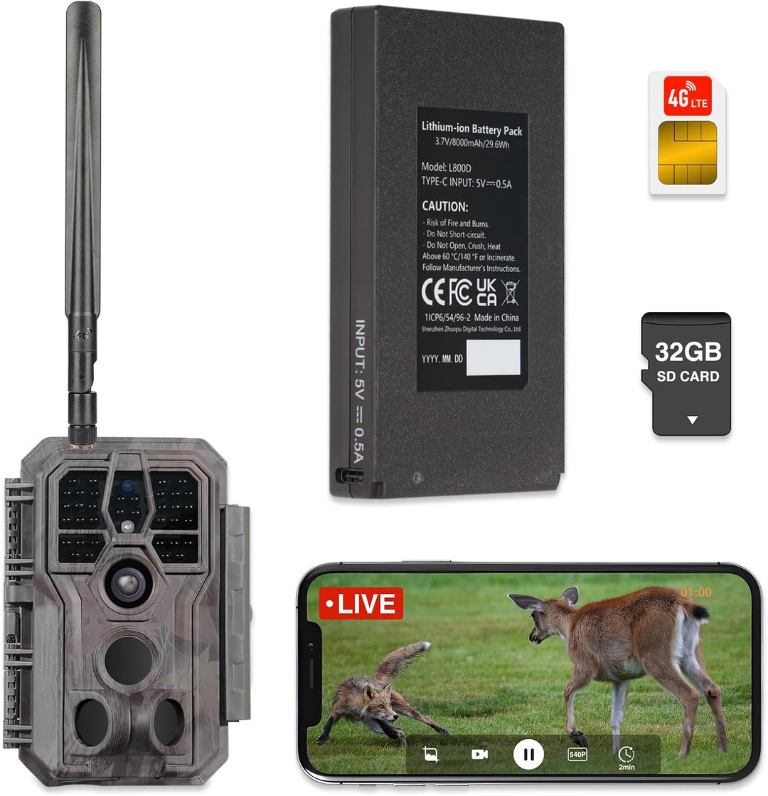 GardePro X50 Pro Max 4G LTE Wildkamera mit Live-Streaming, Wiederaufladbare 8000mAh Batterie, integr