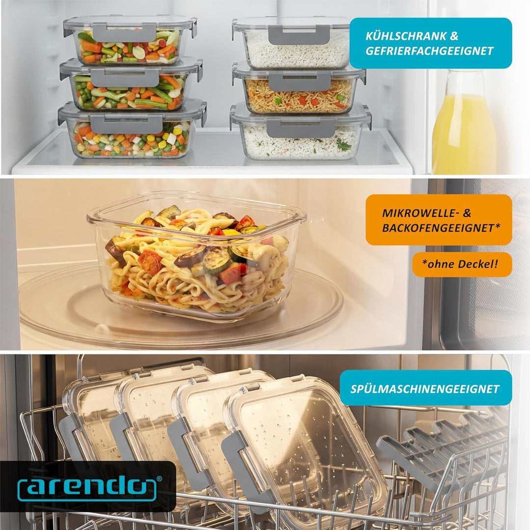 Arendo - Lunchboxen Glas - Frischhaltedosen für Lebensmittel mit Deckel luftdicht - 5er Set - 1000 m