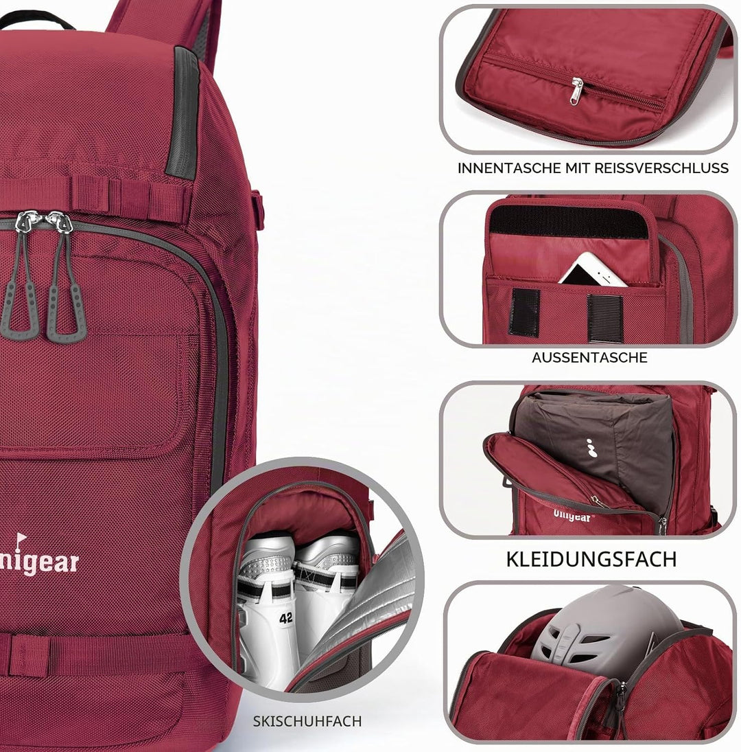 Unigear 50L/70L Skischuhrucksack Snowboardschuhe mit Helmtasche Wintersport Skifahren Skating Rucksa