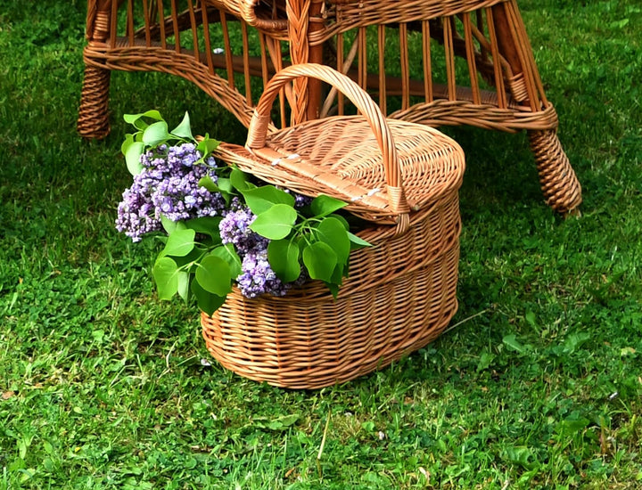 MyBer® Rattankorb Weidenkorb Korb Picknickorb Stabiler Tragekorb mit 2 Deckeln aus Rattan geflochten