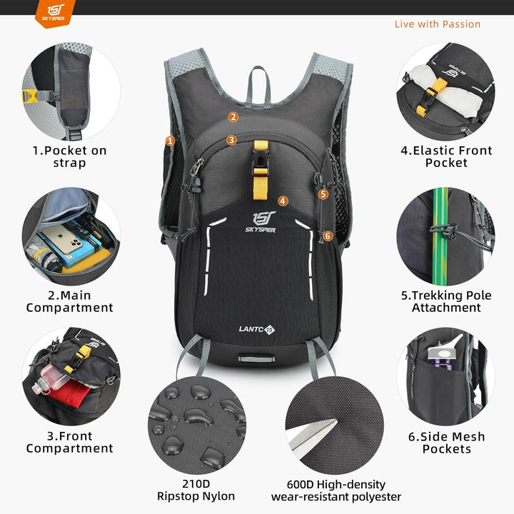 SKYSPER Wanderrucksack 15L Rucksack Klein Tagesrucksack Trekkingrucksack Travel Daypack Wandern Ruck