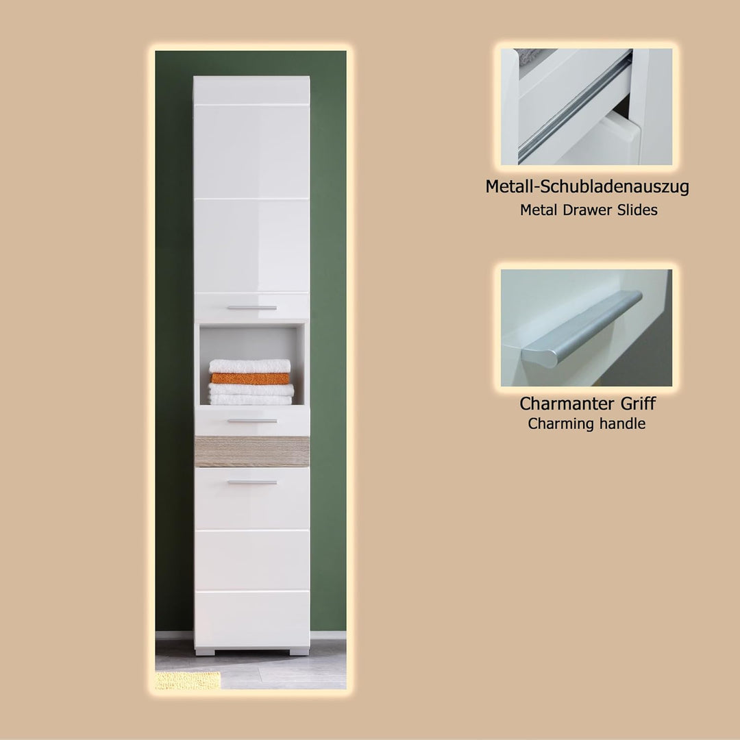 trendteam smart living - Hochschrank Schrank - Badezimmer - Mezzo - Aufbaumass (BxHxT) 37 x 182 x 31