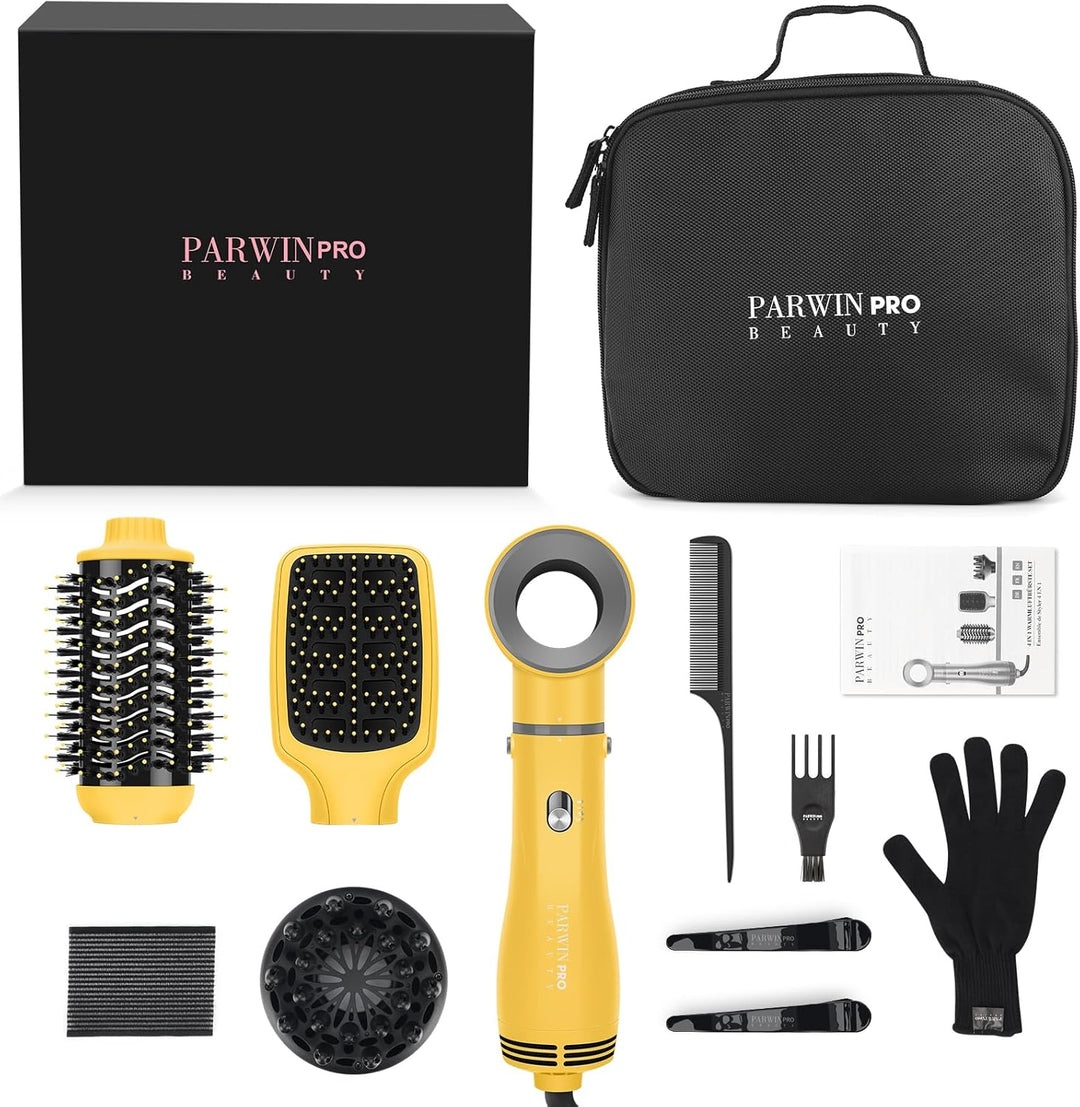 4 IN 1 Haartrockner Warmluftbürste Set, PARWIN PRO BEAUTY Styler-Set, Föhnbürste Lockenbürste mit 4
