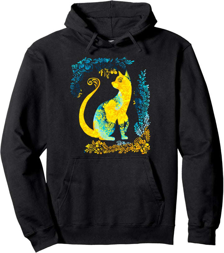 Ukraine Katze Niedlich Floral Vintage Tie Dye Ukrainische Flagge Stil Pullover Hoodie