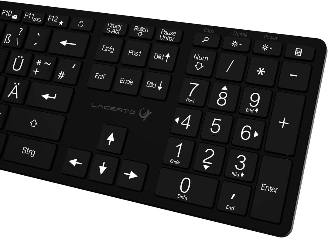 Lacerto® | Deutsche Tastatur (QWERTZ) mit grossen Buchstaben, weisser LED-Beleuchtung & USB-Anschlus