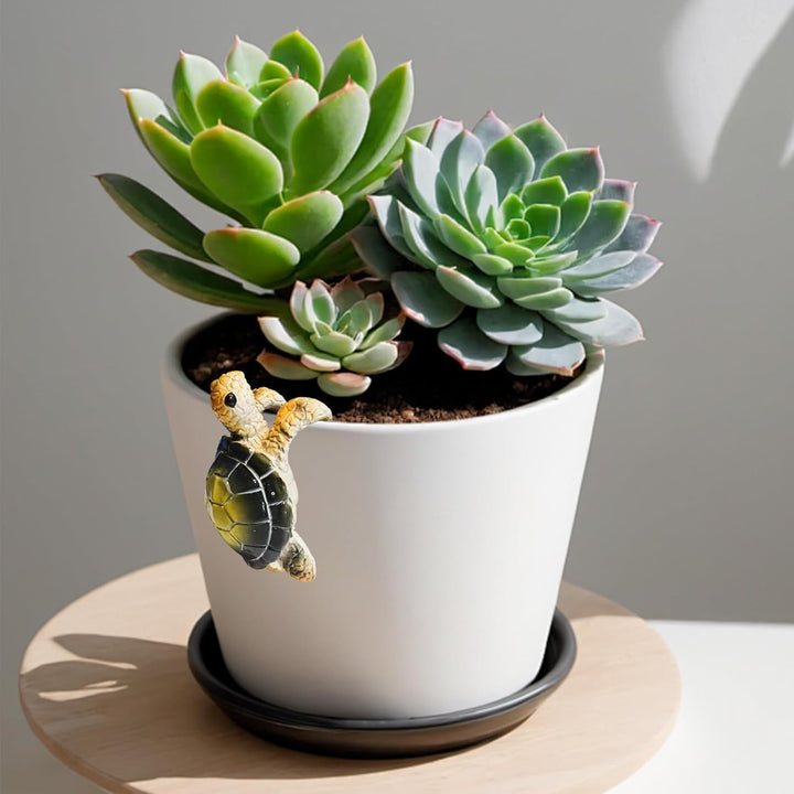 Dnoifne 2er-Set Schildkröten Blumentopf-Deko – Wetterfeste Kletterfiguren aus Resin für Töpfe, Zäune
