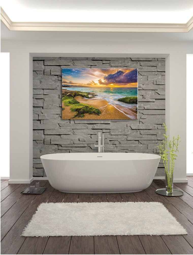 Pixxprint Sonnuntergang auf Hawaii Kunst Buntstift Effekt, Format: 100x70 auf Leinwand, 100x70