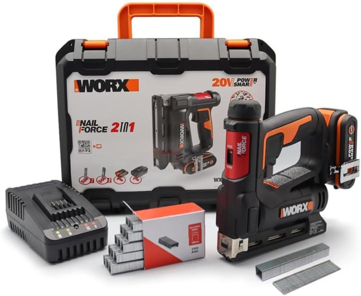 WORX WX843 NailForce Akku Nagler und Tacker 20V - für Nägel bis 15mm & Tackerklammer bis 10mm - einf