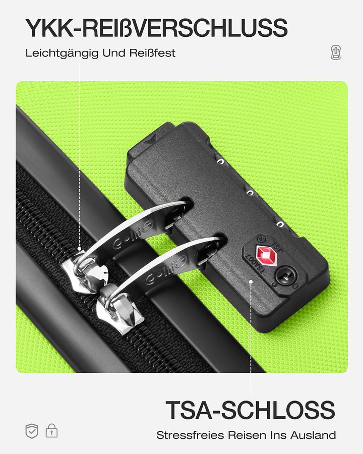 COOLIFE Hartschalen-Koffer Trolley Rollkoffer Reisekoffer mit TSA-Schloss und 4 Rollen (Grün, Grosse