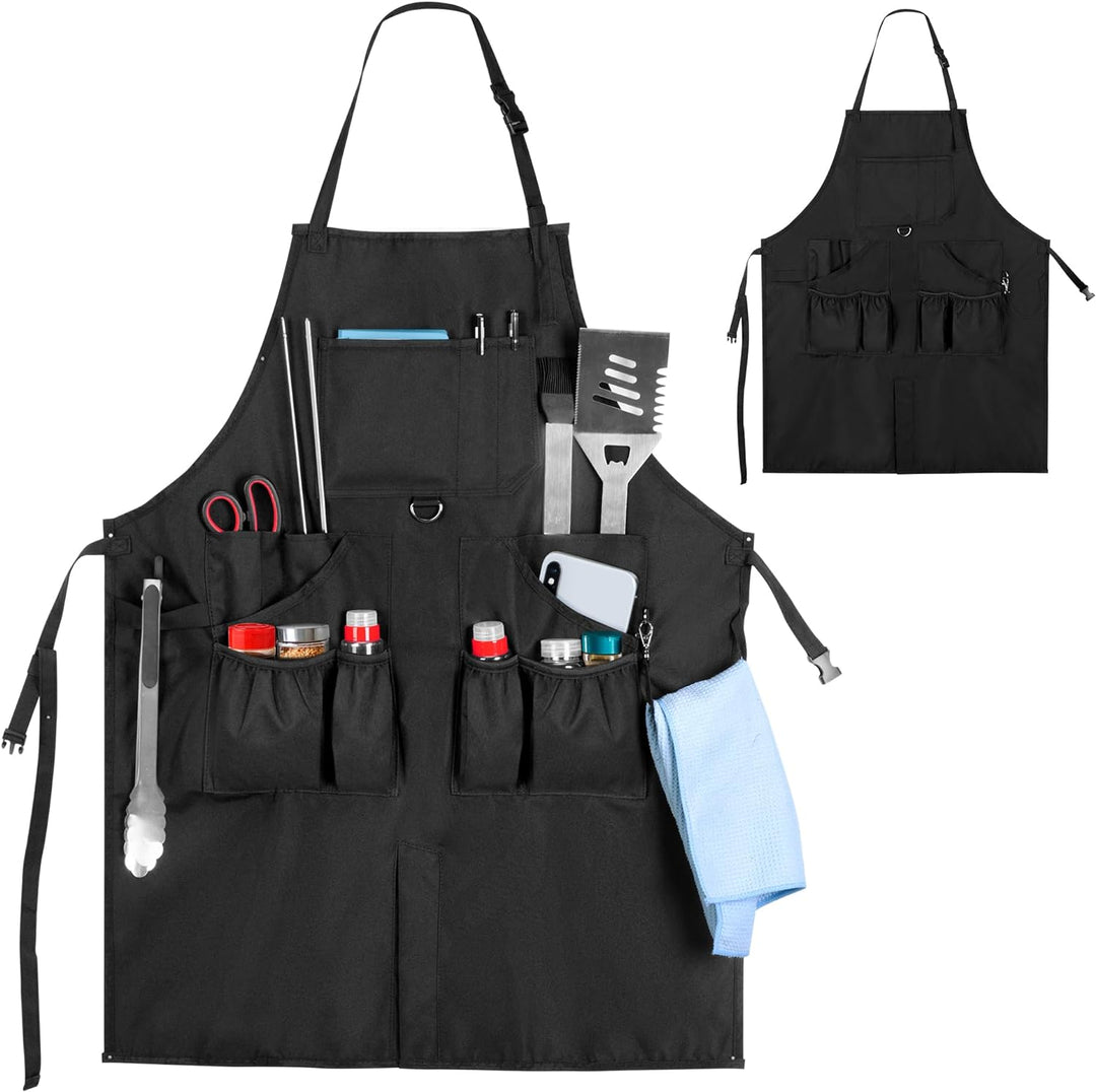 HODRANT BBQ Grill Schürze, Koch Schürzen für Männer mit Taschen und Geschlitztem Saum, Küchen Schürz