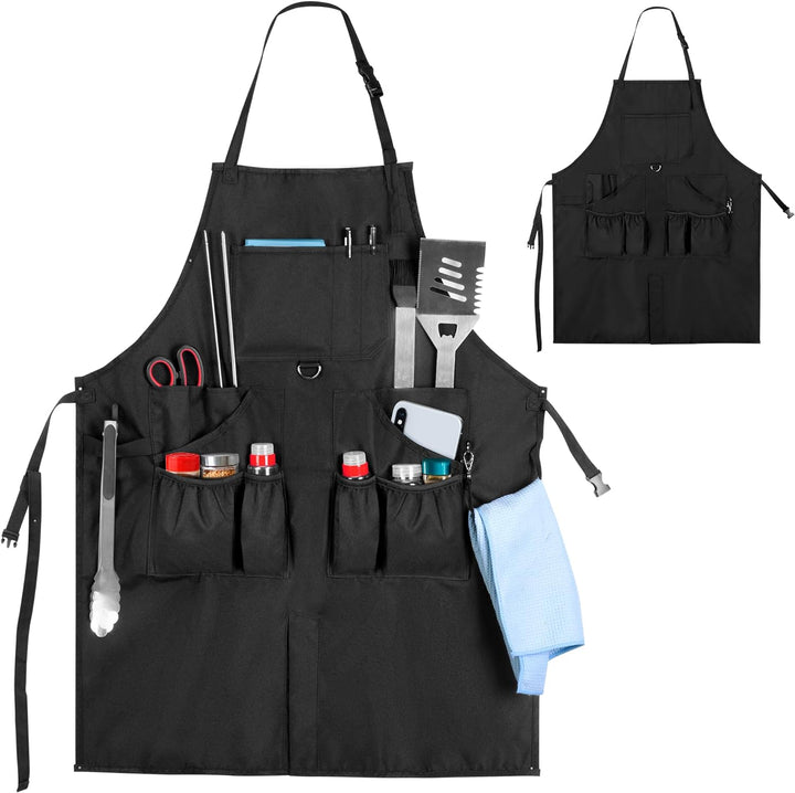 HODRANT BBQ Grill Schürze, Koch Schürzen für Männer mit Taschen und Geschlitztem Saum, Küchen Schürz