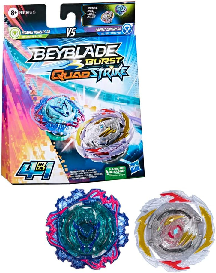 Beyblade Burst QuadStrike Gambit Dragon D8 und Ambush Achilles A8 Kreisel Doppelpack, Battle Kreisel