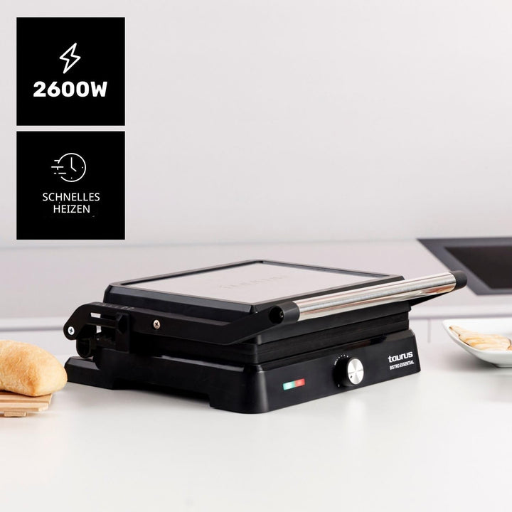 Taurus - Kontaktgrill Essential 2600W | 2-in-1 Grill & Plancha | Platten 29x23 cm | PFOA-frei | Fett