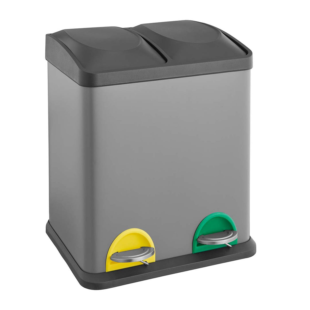 SVITA TC2X15 Küchen-Eimer 30 Liter Grau 2x15L doppelt Abfalleimer 2er-Mülleimer Mülltrennung