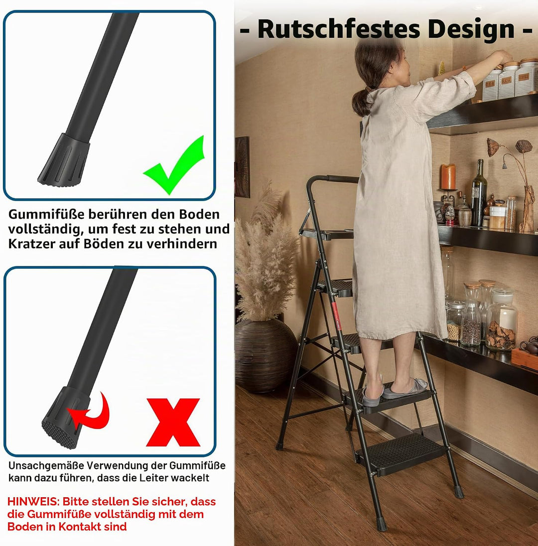 BONTEC Trittleiter 4 Stufen Klappbar, 181kg Kapazität mit Breiten Anti-Rutsch-Pedalen, Faltbarer Sta