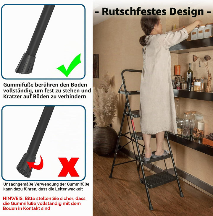 BONTEC Trittleiter 4 Stufen Klappbar, 181kg Kapazität mit Breiten Anti-Rutsch-Pedalen, Faltbarer Sta
