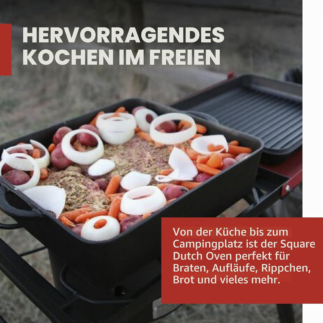 Camp Chef Quadratischer Dutch Oven, echtes gewürztes Finish, Gusseisen, 33 cm Dutch Oven