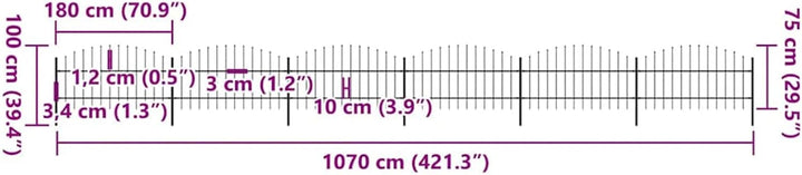 Gecheer Gartenzaun Gartentor Zaunpaneel (0,75-1) x 10,2 m Mit Dekorativen Speerspitzen,Schmuckzaun T