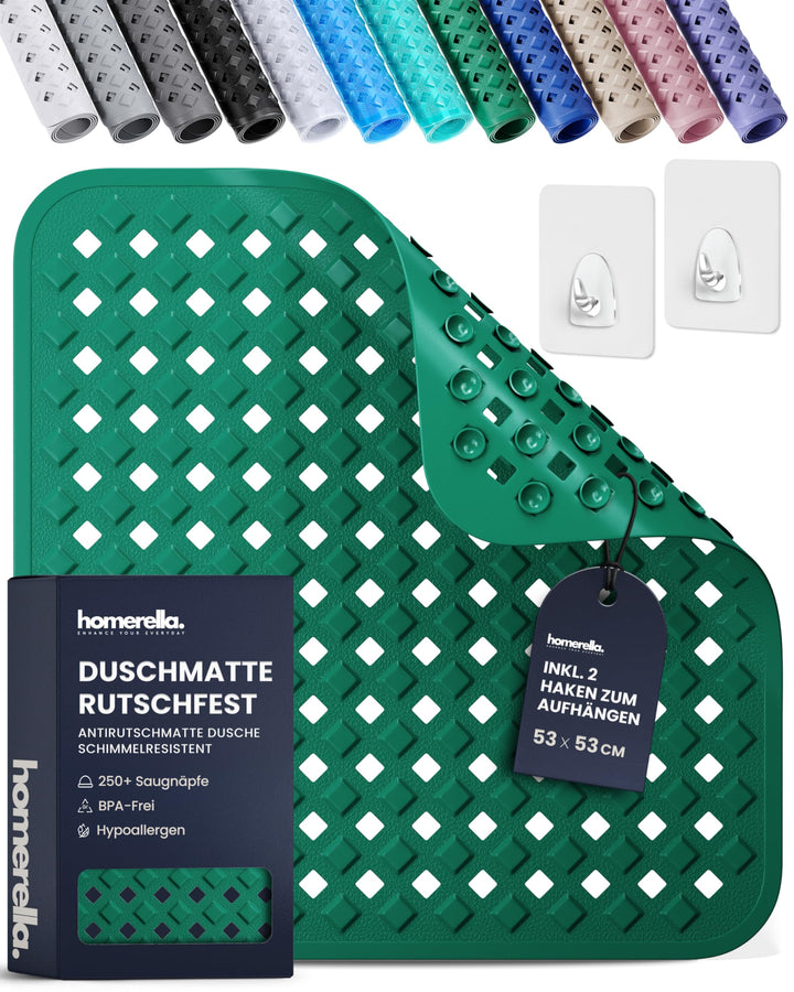 homerella© Duschmatte rutschfest 53x53cm, INKL. AUFHÄNGUNG, Antirutschmatte Dusche, schimmelresisten