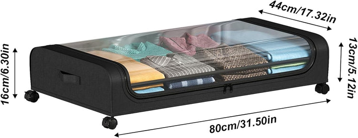 2 Stück Unterbett Aufbewahrungsbox, mit Rädern Klares Fenster Rolling Unter Bett Metallschublade für