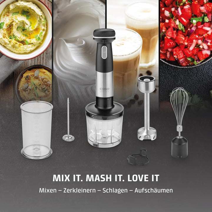 CASO Click & Mash - kabelloses 4 in 1 Stabmixer Set, akkubetrieben, verwendbar als Pürierer, Zerklei