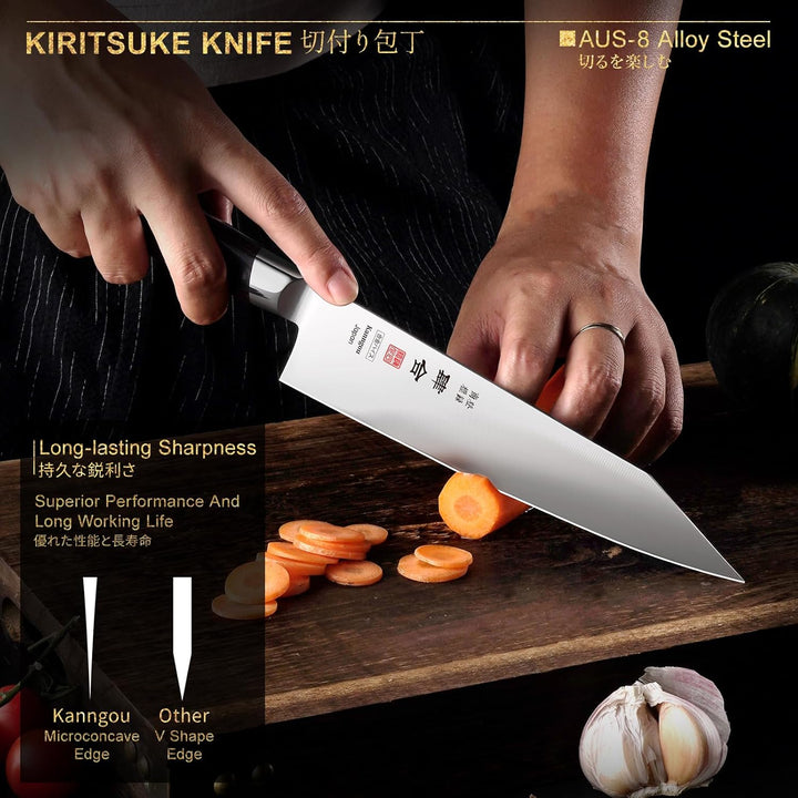 kanngou Classic. Japanisches Messer aus AUS-8 Stahl mit Kompletter Räuchergriff (Kiritsuke Knife, 21