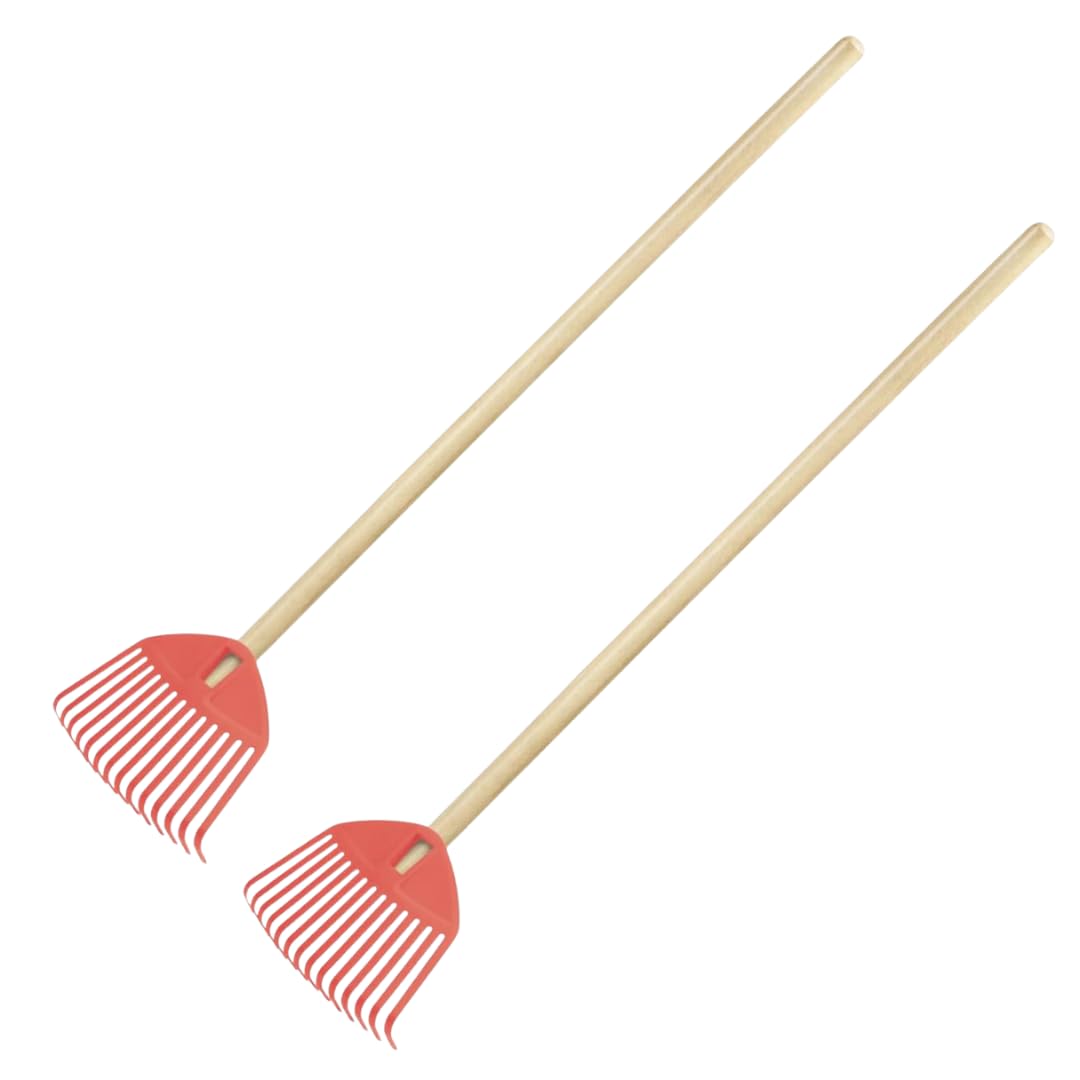 2 STK. Rot Kinderrechen 70cm – Mini-Gartenrechen mit Holzgriff, Rechen/Kleinbesen für Kinder, perfek