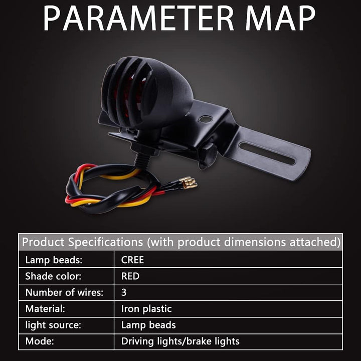 12V Motorrad Rücklicht Bremslicht Kennzeichnenleuchte mit Halter Bullet Steel Gehäuse Motorradlicht