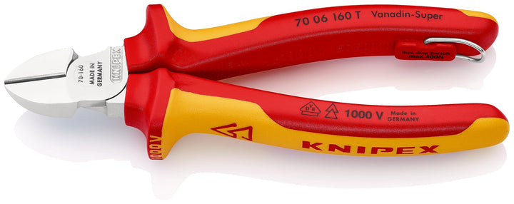 Knipex Seitenschneider verchromt, isoliert mit Mehrkomponenten-Hüllen, VDE-geprüft; mit Befestigungs