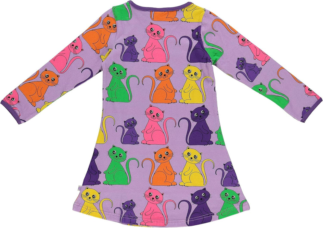 Småfolk Mädchen Ls. Cat Dress 3-4 Jahre Viola, 3-4 Jahre Viola