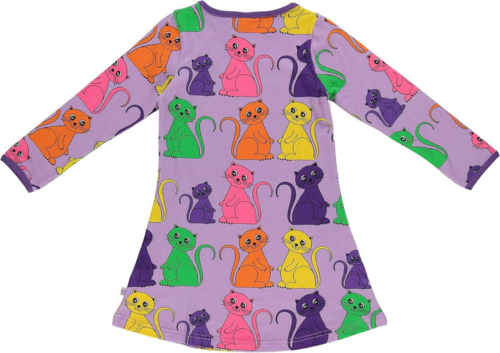 Småfolk Mädchen Ls. Cat Dress 3-4 Jahre Viola, 3-4 Jahre Viola