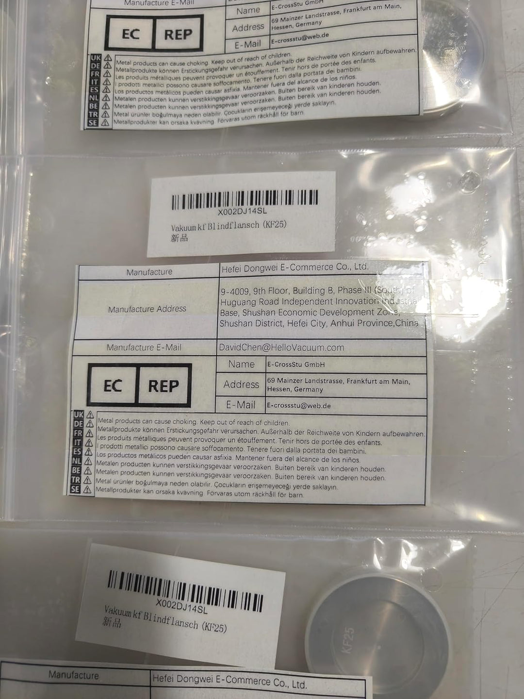EASTVAC 2 Stück KF25 Aluminium-Vakuumklemme + KF Edelstahl-Zentrierring mit O-Ring, KF25