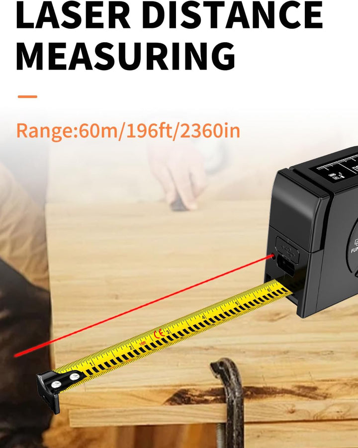 Laser Massband, 3 in 1 Laser Entfernungsmesser 196ft/60m Digitales Massband mit Laser, 16ft/5m Digit