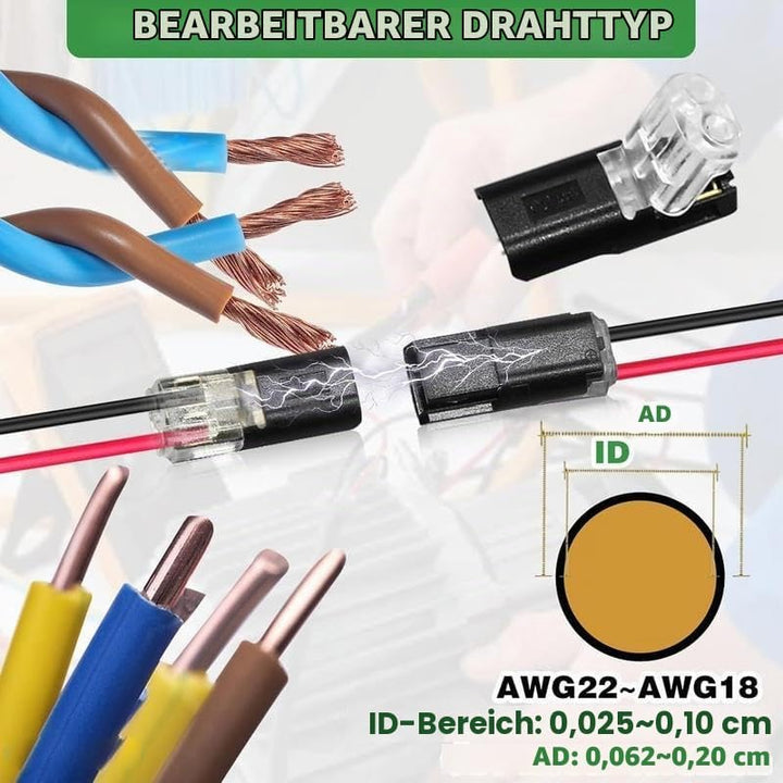 BMT xms Kabelverbinder 2-Polig, 18-22AWG Draht-Schnellspleiss-Steckverbinder, 2-Polig Kabel Steckver