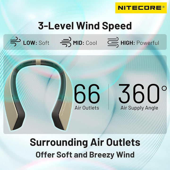 Nitecore NEF20 Tragbarer Hals-Ventilator, freihändig, 360° Luftzirkulation, bürstenloser Motor, 4000