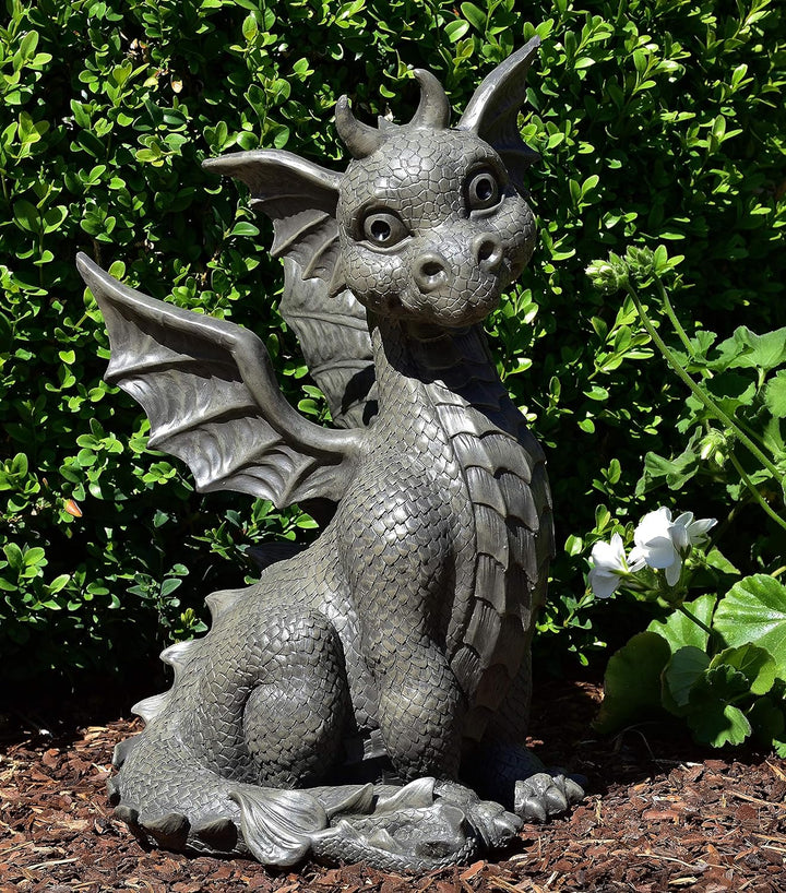 Drachen Gartenfigur Drachenkind sitzend gross