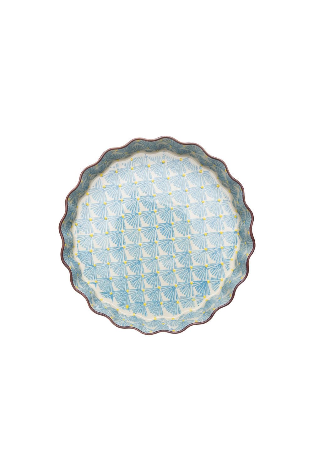 Tranquillo Quicheform aus Steinzeug mit handgestempeltem Print blau ART DECO, Ø 22 x 4 cm Blau Ø22x4