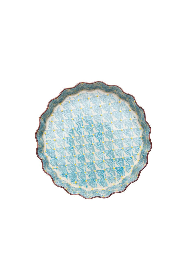 Tranquillo Quicheform aus Steinzeug mit handgestempeltem Print blau ART DECO, Ø 22 x 4 cm Blau Ø22x4