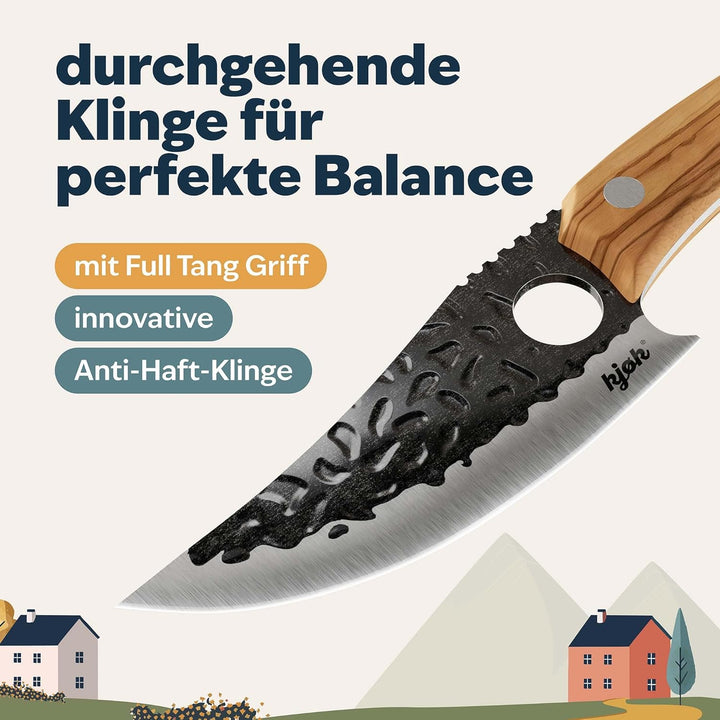 kjøk Premium Küchenmesser japanischer Style Klinge 15cm mit Loch und Olivenholzgriff Härte 56±2 HRC