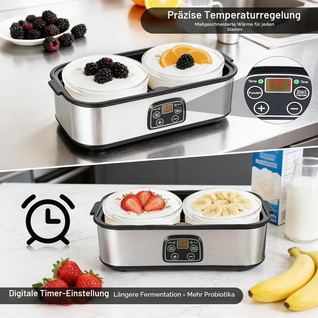 Joghurtbereiter 2L, Joghurt Machine, Digitale Joghurtmaschine aus Edelstahl, Automatischer Joghurt M