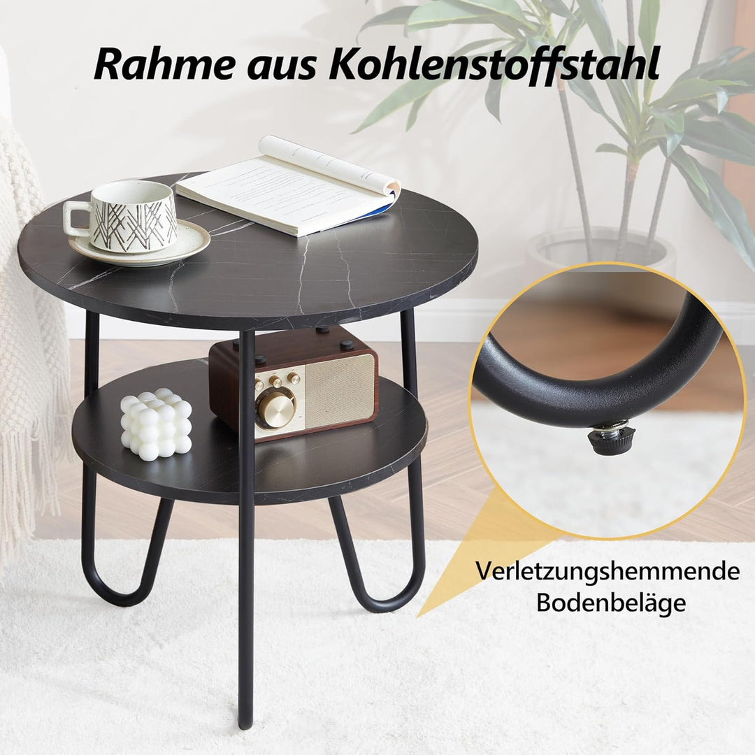 Mingone Couchtisch Rund Beistelltisch 2 Ablagen Sofatisch Modern mit Stauraum Kleiner Tisch für Wohn