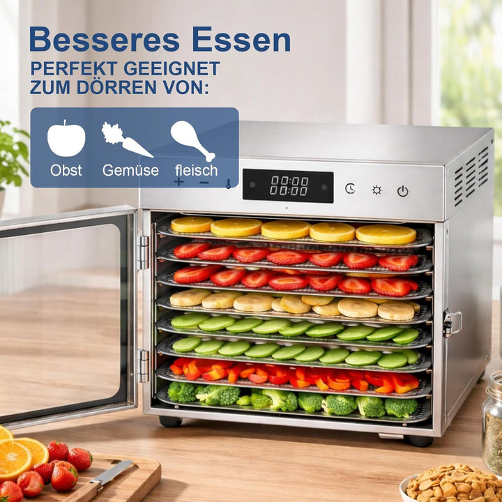Trintion Edelstahl Dörrautomat 700W – Dörrgerät mit Edelstahlgitter, 30°-85°C, 6700 cm² Dörrfläche –
