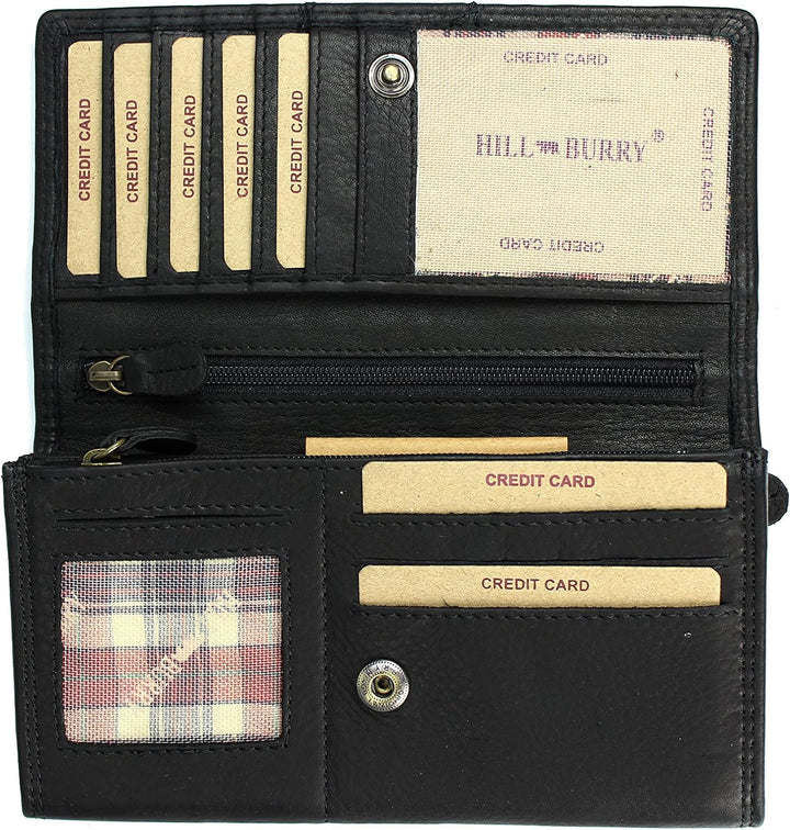 Vintage Leder Damen Geldbörse Portemonnaie Geldbeutel Portmonee aus weichem Leder mit RFID in schwar